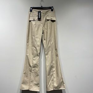 NWT Boohoo Split Front Wide Leg Trousers in Light Tan